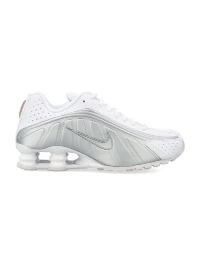 Nike Shox R4 Metallic Leather And Mesh Sneakers In White