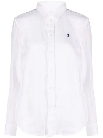 Polo Ralph Lauren White Shirt With Contrasting Logo Embroidery In Stretch Cotton Woman