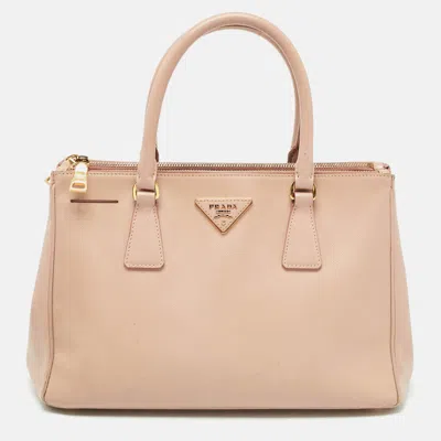 Prada Light Saffiano Lux Leather Small Double Zip Tote In Pink