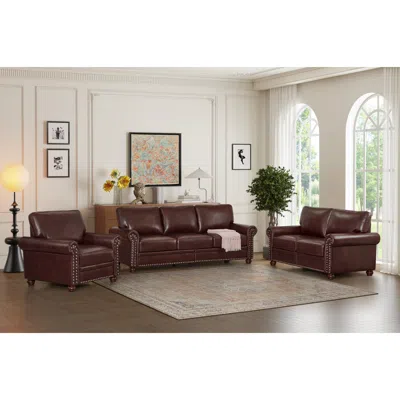 Simplie Fun Living Room Sofa With Storage Sofa 1+2+3 Sectional Burgundy Faux Leather In Brown