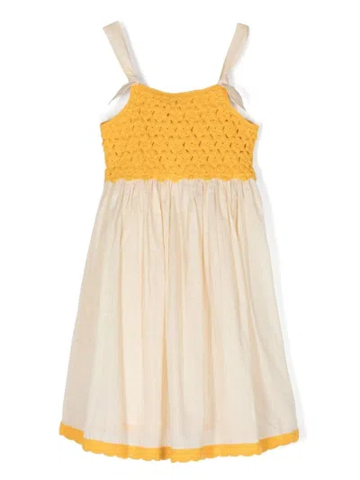 Zimmermann Kids' Junie Crochet-knit Flared Dress In Yellow