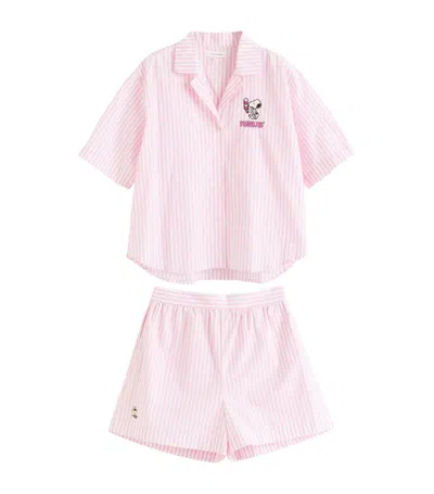 Chinti & Parker X Peanuts Striped Pajama Set In Pink