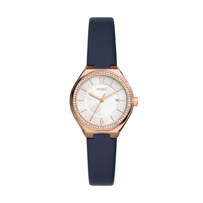 Fossil Women's Eevie Three-hand Date, Rose Gold-tone Stainless Steel Watch In Blue