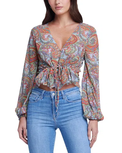 L Agence Pixie Drawstring Blouse In Light Blue Paisley