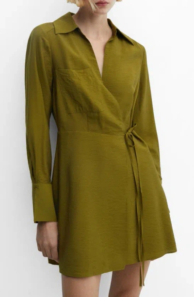 Mango Vane Long Sleeve Wrap Dress In Beige-kh