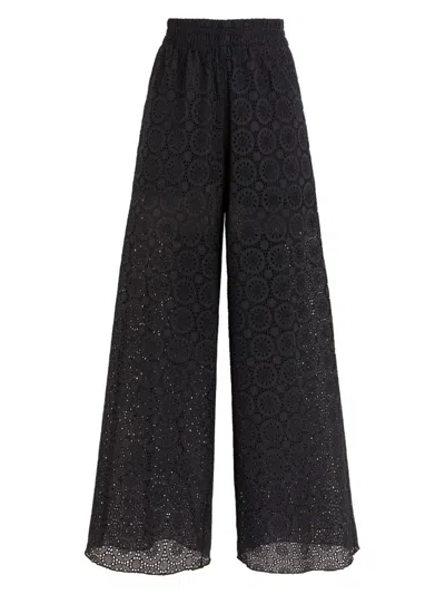 Vilebrequin Embroidered Wide-leg Cotton Pants In Noir