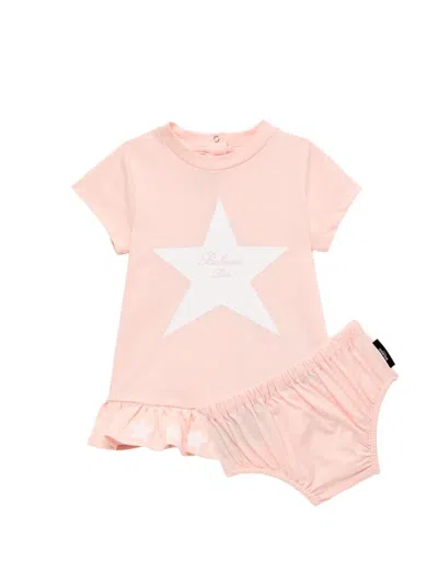 Balmain Babies' Star-print Cotton Dress In Pink