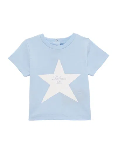 Balmain Babies' Signature Star Cotton T-shirt In Blue