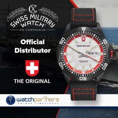 Pre-owned 8692055018 Cx Swiss Military Tank Nero Rawhide Watch Pvd Case Canvas Strap Silv Dial 27401