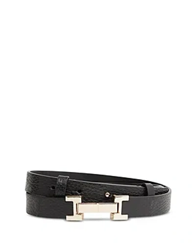 Reiss Womens Black Hayley Hinged-buckle Leather Belt