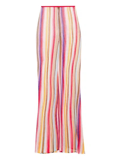 Missoni Mare Striped Metallic Crochet-knit Flared Trousers In Red