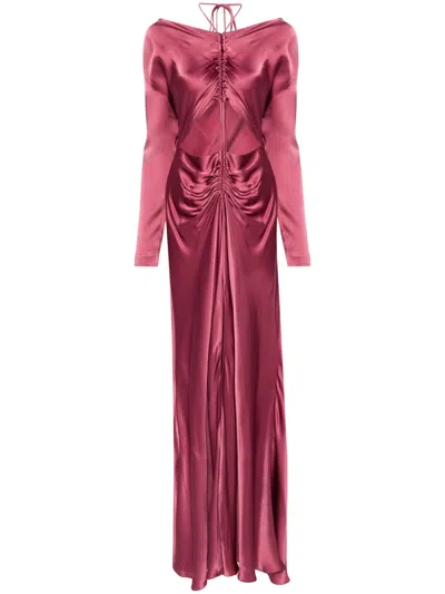 Alberta Ferretti Cut-out Satin Midi Dress In Pink