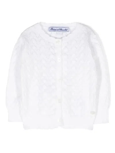 Tartine Et Chocolat Babies' Pointelle-knit Cotton-blend Cardigan In White