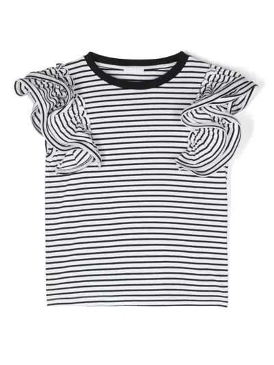 Miss Grant Kids' Striped Ruffle T-shirt In White