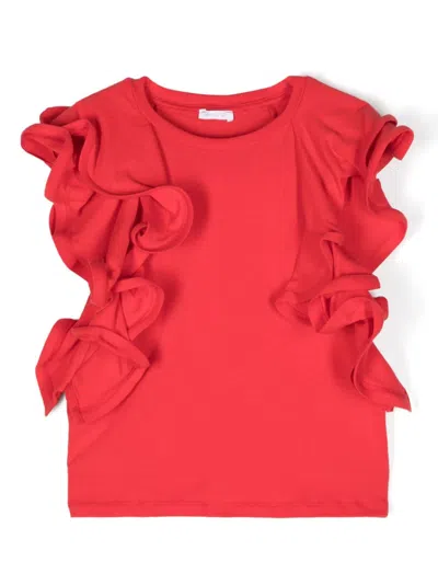 Miss Grant Kids' Ruffled Sleeveless T-shirt In Red