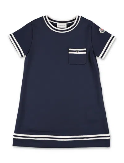 Moncler Kids' Girl's Contrast Trim Jersey Dress In Blue