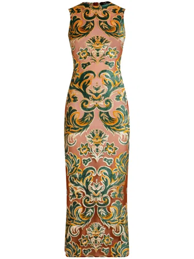 Etro Patterned-jacquard Dress In Green