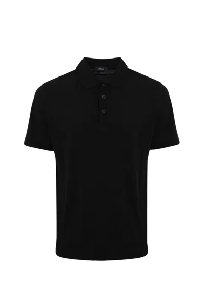 Herno Embossed-logo Cotton Polo Shirt In Nero