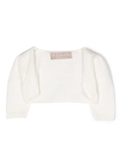 La Stupenderia Babies' Cropped Long-sleeve Knitted Cardigan In White