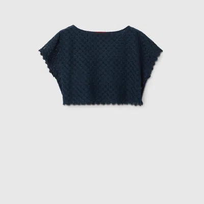 Gucci Double G Flower Lace Top In Blue