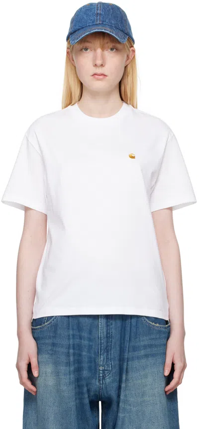 Carhartt S/s Chase T-shirt Men White In Cotton In White / Gold