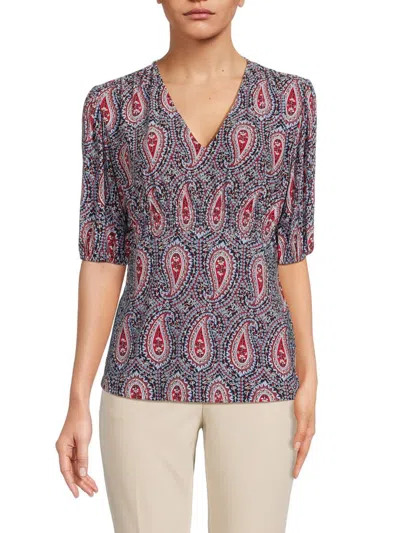 Tommy Hilfiger Women's Smocked Paisley-print Top In Midnight