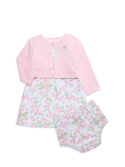 Little Me Baby Girl's Sweet Pea 3-piece Floral Dress, Cardigan & Bloomers Set In Pink