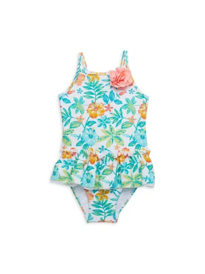Little Me Babies' Little Girl's One-piece Tropical Swimsuit In Neutral