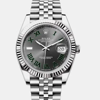 Pre-owned Rolex -18k White Gold And Stainless Steel Datejust 41 126334 41 Mm In Grey