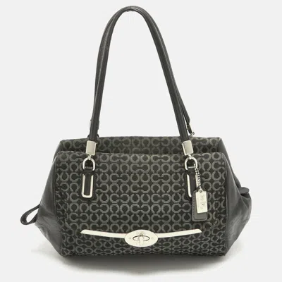 Pre-owned Coach Black Op Art Fabric And Leather Madison Madeline Satchel