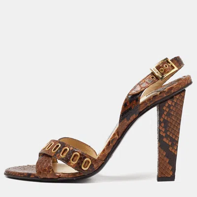 Pre-owned Jimmy Choo Brown Python Leather Criss Cross Slingback Sandals Size 38