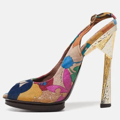 Pre-owned Missoni Multicolor Velvet Peep Toe Slingback Sandals Size 39.5