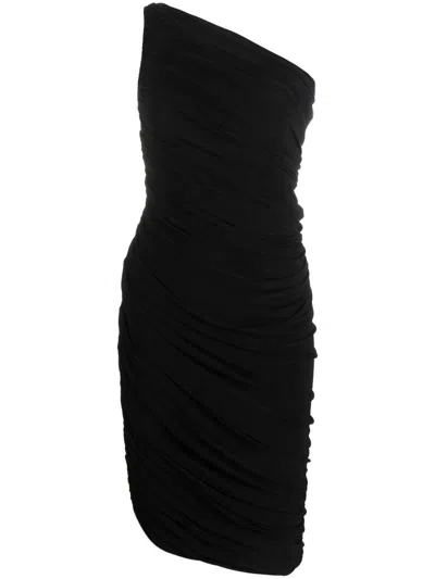 Norma Kamali 'diana' Ruched One-shoulder Mini Dress In Black