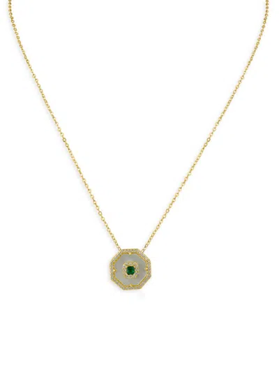 Cz By Kenneth Jay Lane Women's 14k Goldplated, Mother Of Pearl & Cubic Zirconia Octagon Pendant Necklace In Brass
