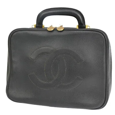 Pre-owned Chanel Vanity Black Leather Travel Bag ()