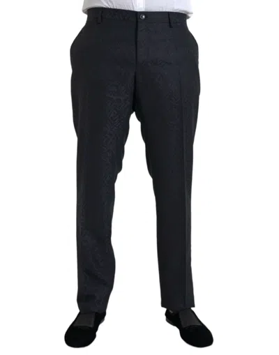 Dolce & Gabbana Blue Brocade Wool Skinny Men Dress Men's Pants