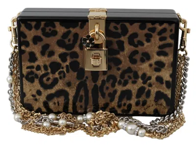 Dolce & Gabbana Elegant Leopard Box Shoulder Women's Bag In Brown