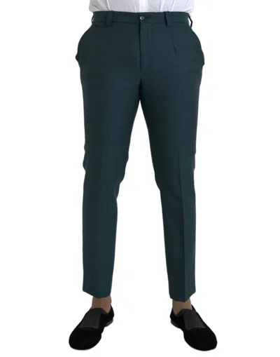 Dolce & Gabbana Green Wool Skinny Slim Dress Pants In Dark Green