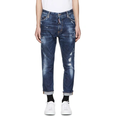 Dsquared2 Cotton Destroyed Stretch Skater Jeans In Blue