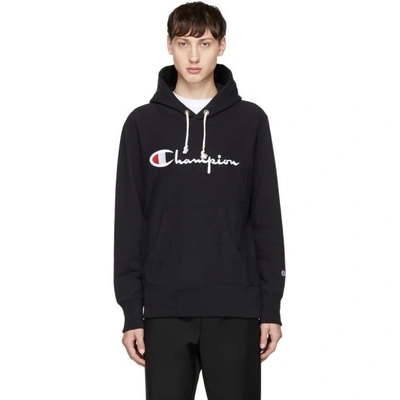 Champion Reverse Weave Script Logo Graphic Hoodie In Black