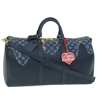 Pre-owned Louis Vuitton Keepall Bandouliere 50 Navy Leather Travel Bag ()