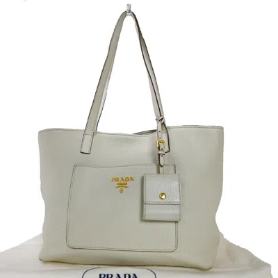 Prada Vitello White Leather Shoulder Bag ()
