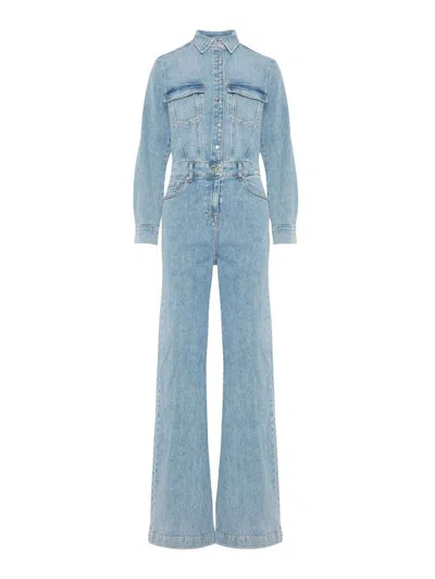 7 For All Mankind Flared Luxe Jumpsuit In Blue