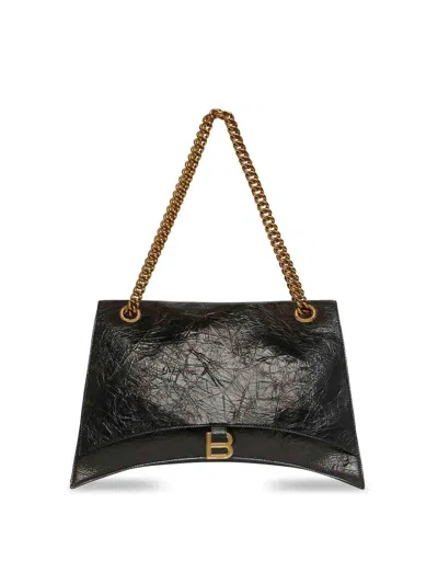 Balenciaga Crush Large Crinkled Leather Chain Shoulder Bag In Black