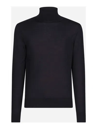 Dolce & Gabbana Turtle-neck Jumper In Virgin Wool In Blue