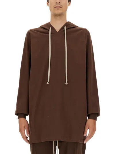 Rick Owens Hooded T-shirt In Brown