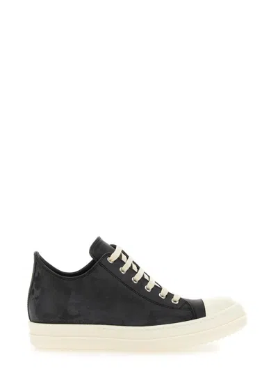 Rick Owens Leather Trainer In Black