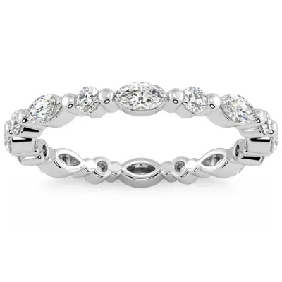 Pompeii3 1ct Marquise & Round Diamond Eternity Wedding Stackable Ring 14k Gold Lab Grown In Multi
