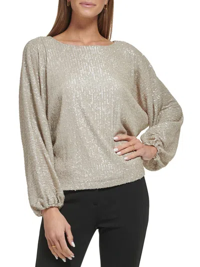 Dkny Womens Sequined Boatneck Blouse In Gold