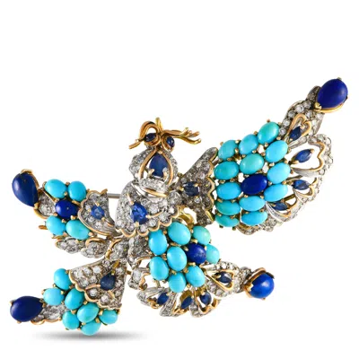 Non Branded Lb Exclusive 14k White And Yellow Gold 4.06ct Diamond, Lapis, And Turquoise Brooch Mf01-032624